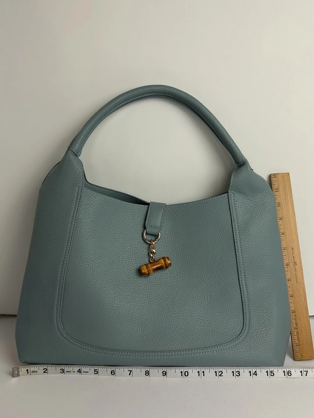 BC Bags Women's Handbag PU Pebbled Light Blue Removable Pouch Double Handle NWT